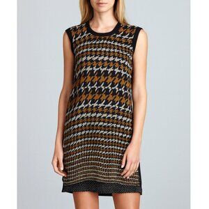 Rozae Nichols 100% Silk Dress Houndstooth Print size M Preppy Sleeveless